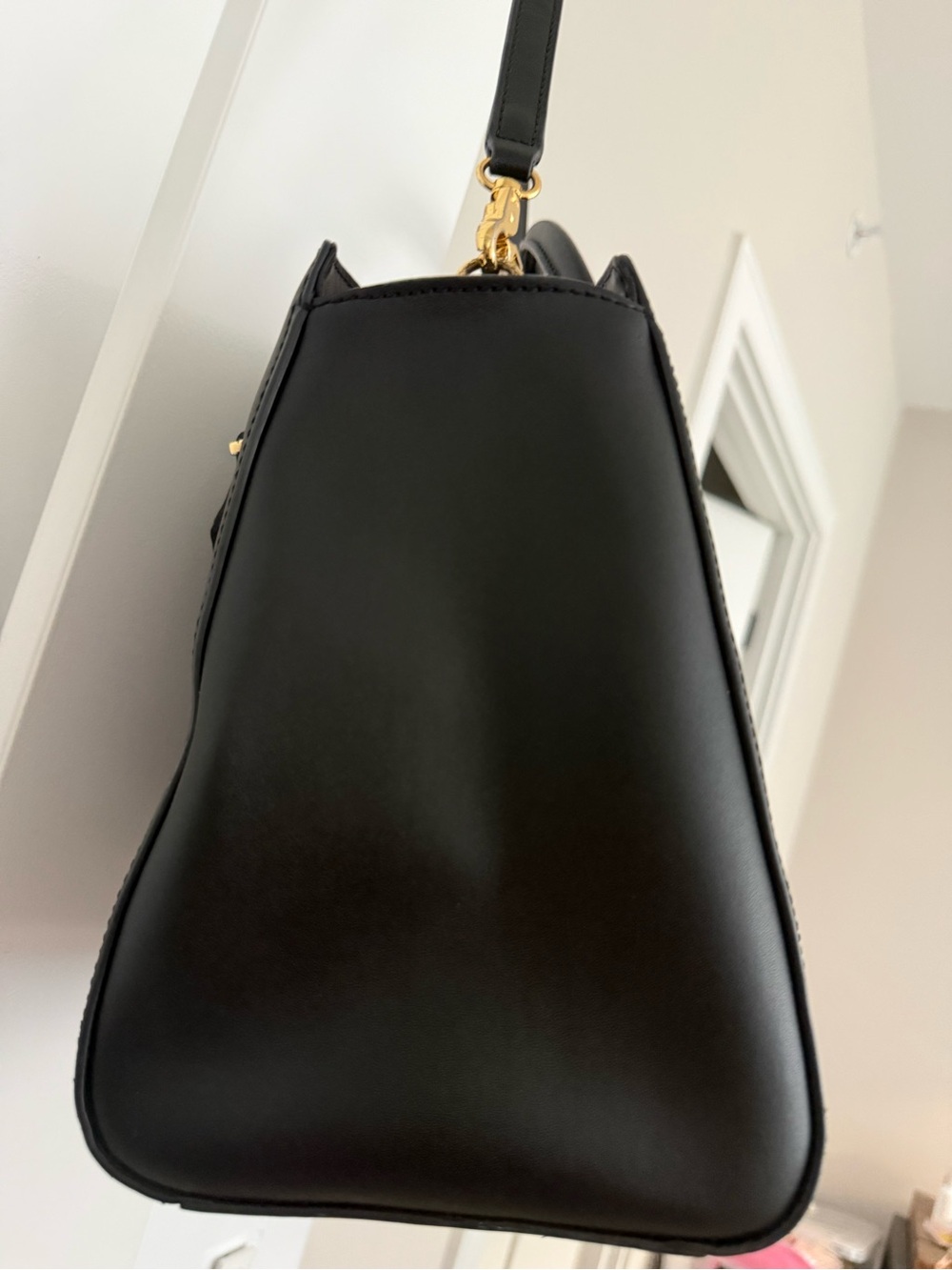 ZAC Zac Posen Zac Eartha East West Black Leather Satchel Gold Hardware Bag - Picture 15 of 15